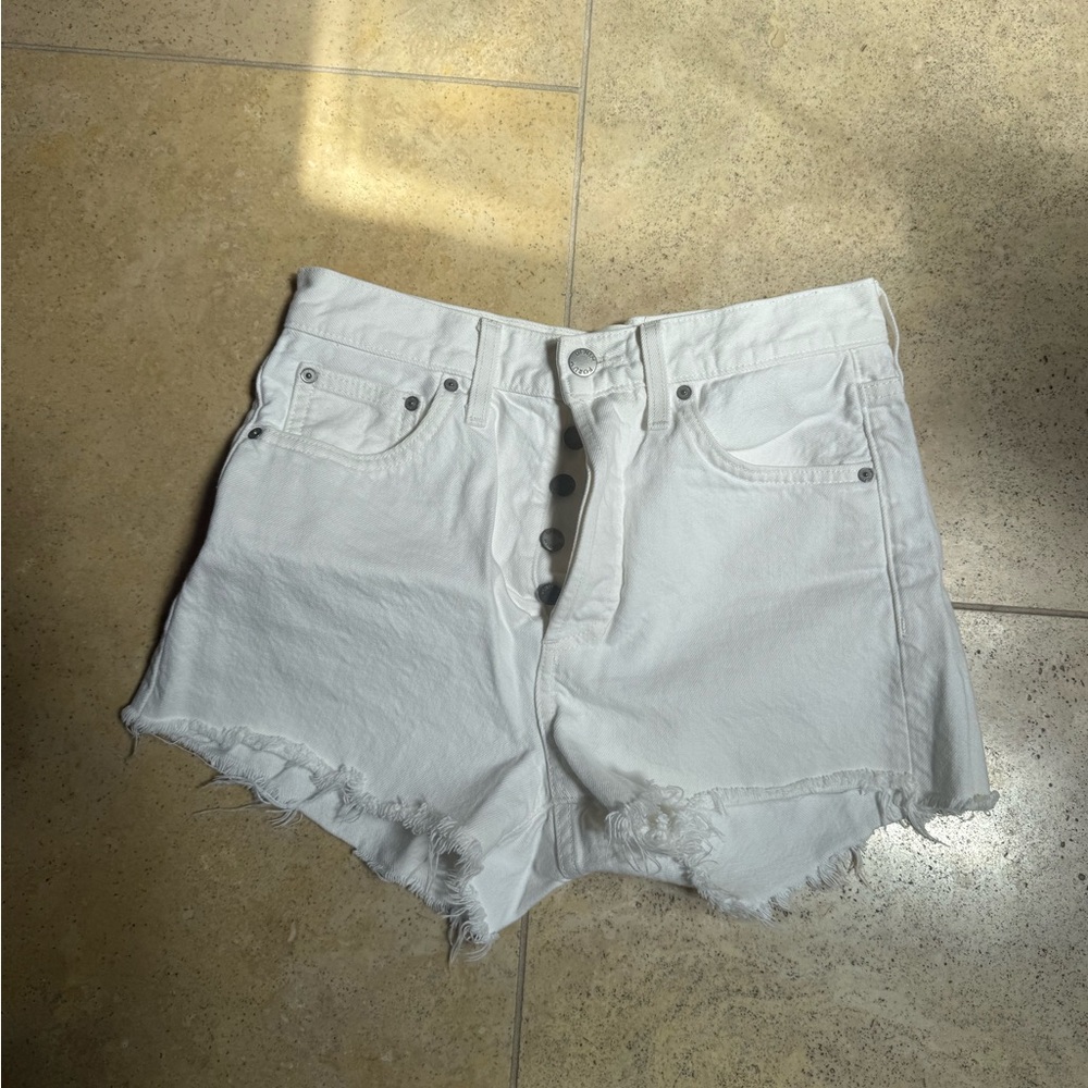Denim Forum White Button-Fly Jean Shorts